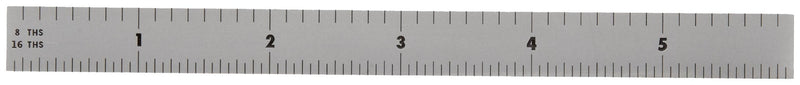 Mitutoyo 182-201, Steel Rule, 6" (4R), (1/8, 1/16, 1/32, 1/64"), 1/64" Thick X 1/2" Wide, Satin Chrome Finish Tempered Stainless Steel