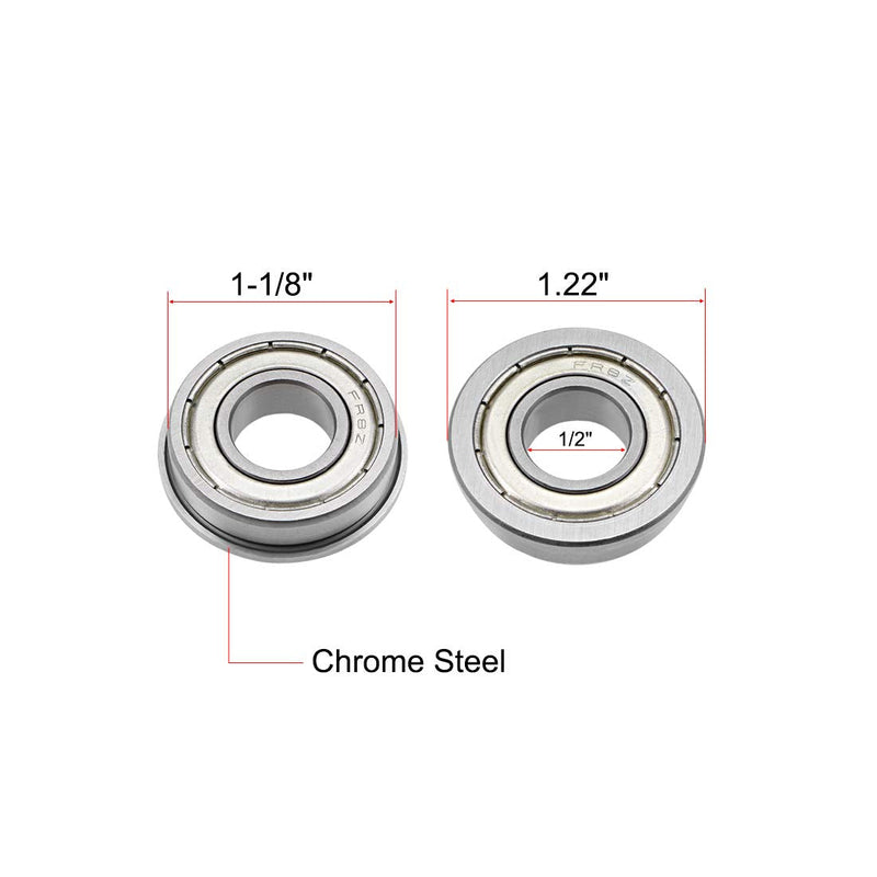 uxcell FR8ZZ Flange Ball Bearing 1/2" x 1-1/8" x 5/16" Shielded Chrome Bearings 4pcs 4
