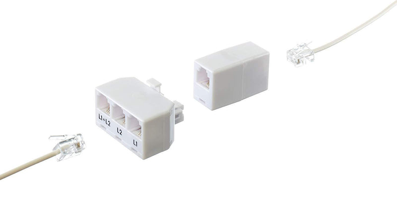 Telephone Splitter 2 Line Adapter - 3-Way Splitter (Line 1, Line 2, and Twin Line) - Dual Line Separator - 4 Conductor Connector (2 Phone Lines) - White, 3 Pack White, 3 Way