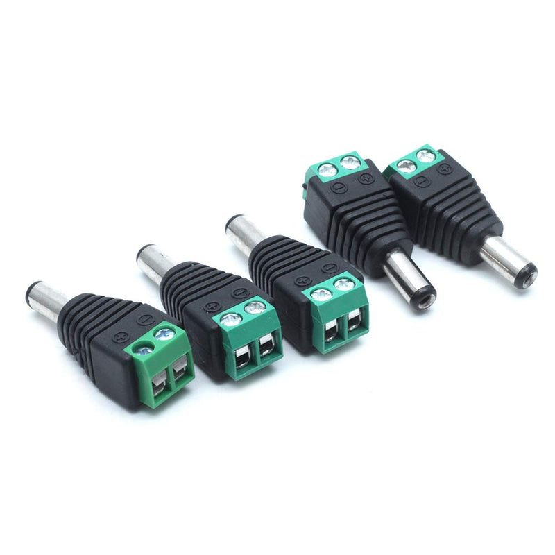 Sscon 20pcs Male 12V DC Power Connector 5.5mm x 2.1mm Cable Jack Adapter Connector Plug for Secruity Camera, Green