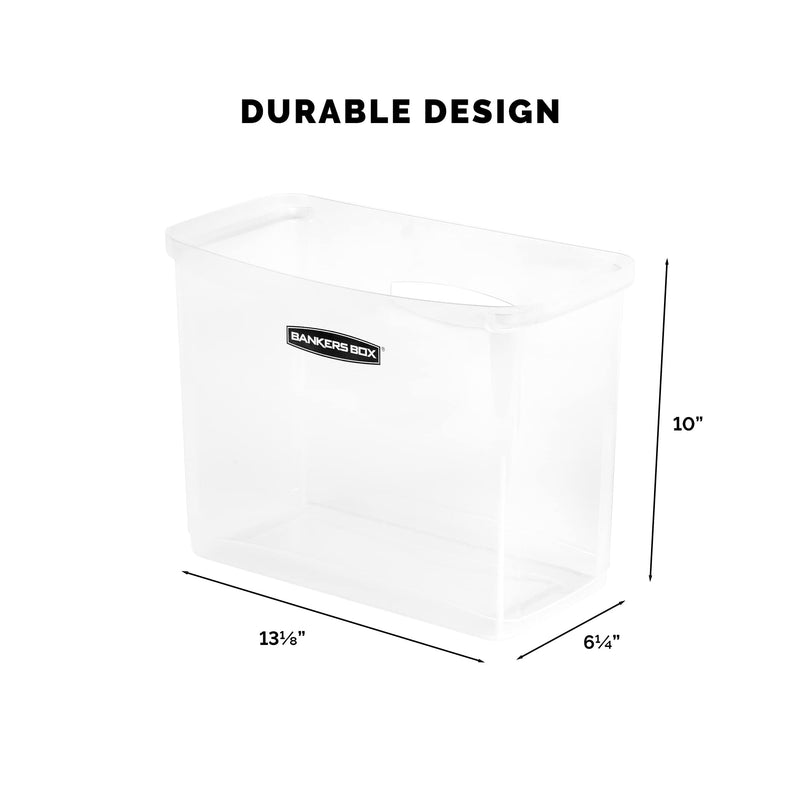 Bankers Box Portable Open Desktop Plastic File Box, Clear Organizer Bin, Side Handles, 9.8 H x 12 W x 6.3 D