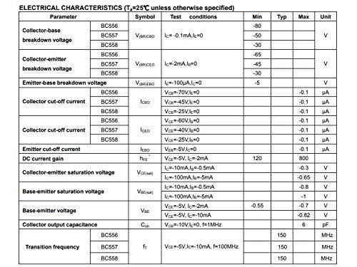 Bridgold 100pcs(50pcs BC547+50pcs BC557) NPN PNP Bipolar PBP Low Power Transistor 100mA,3-Pin