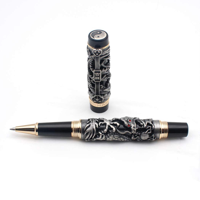 Zoohot 3D Jinhao Dragon Rollerball Pen Phoenix pattern Business Pens Ancient silver and black