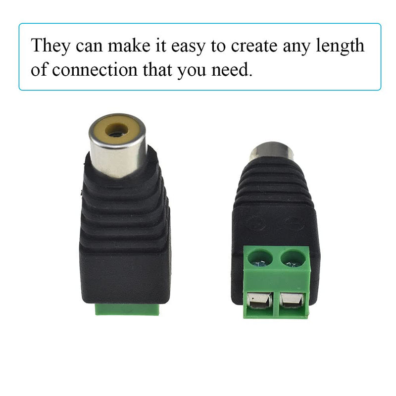 Hao Pro RCA Connector Adapter Plugs Screw Female Jack Set Wire Easy to Convert No Need Solder Grip Cable Tight for Audio Video Speaker 10 Pcs Female-10Pcs
