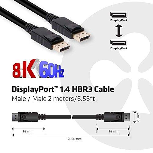 Club3D VESA Certified CAC-2068 DisplayPort to DisplayPort 1.4/Hbr3 Cable DP 1.4 8K 60Hz 2M/6.56ft, Black 2m/6.56ft VESA male-male