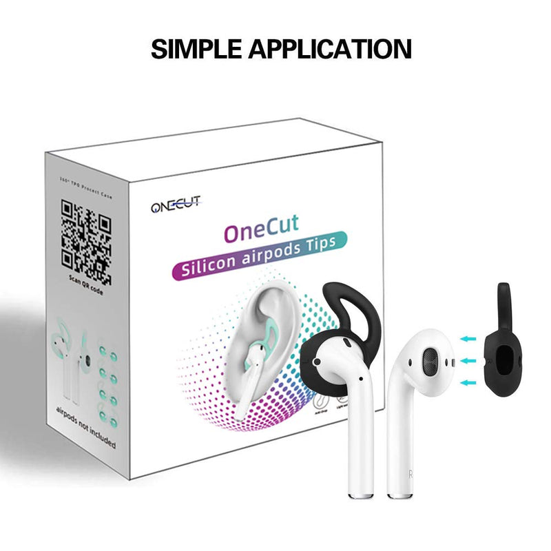 OneCut 5 Pairs Silicone Ear Tips Compatible for AirPods 1&2,Silicone Soft Anti-Slip Sport Earbud Tips, Anti-Drop Ear Hook Gel Headphones Earphones Protective Accessories Tips (Black) Black