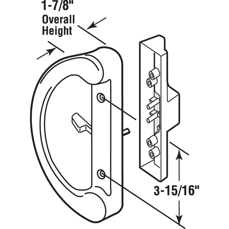 PRIME-LINE C 1225 Sliding Patio Door Handle Set - Replace Old or Damaged Door Handles Quickly and Easily – White Diecast, Mortise Style, Non-Keyed (Fits 3-15/16” Hole Spacing)