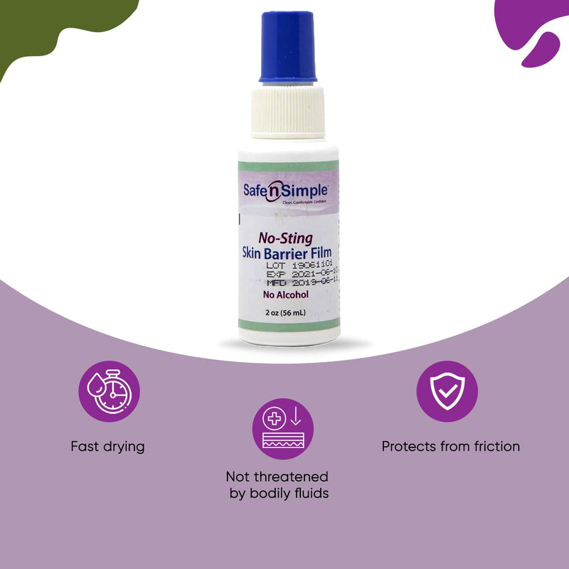 Safe n' Simple No Sting Barrier Film Spray, Odor-Free Pre Tape Spray, No-Alcohol Skin Prep Spray, 2 Ounce Spray Bottle, (SNS80792)