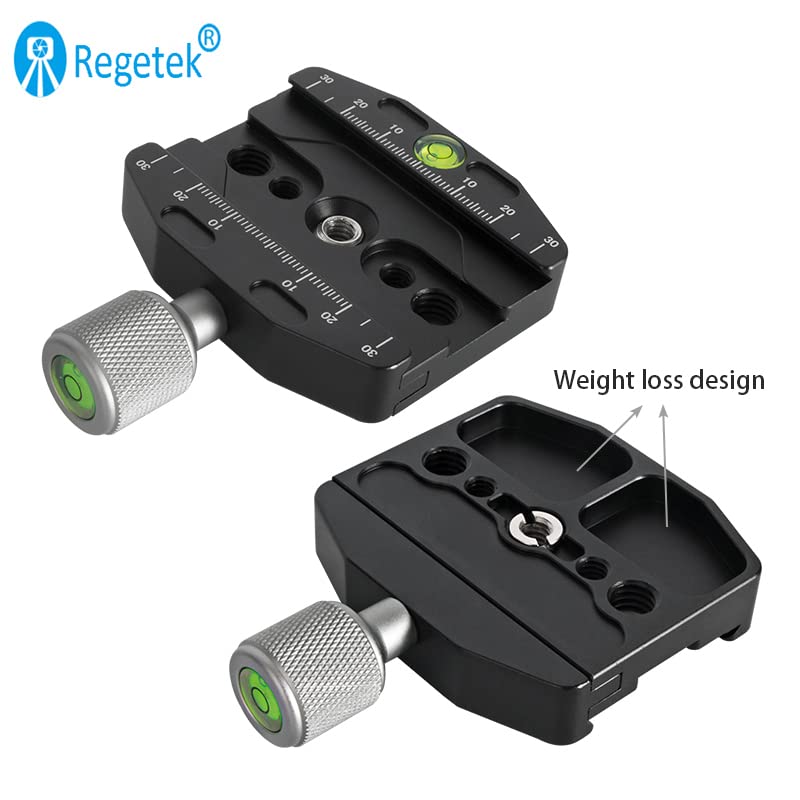 Regetek Aluminium 2.75''/70mm Arca Swiss Quick Release Clamp, Arca QR Clamp 3/8-inch with 1/4-inch Screw and Bubble Level, Adjustable Lever Knob, Compatible with Arca-Swiss Plate Tripod Ball Head