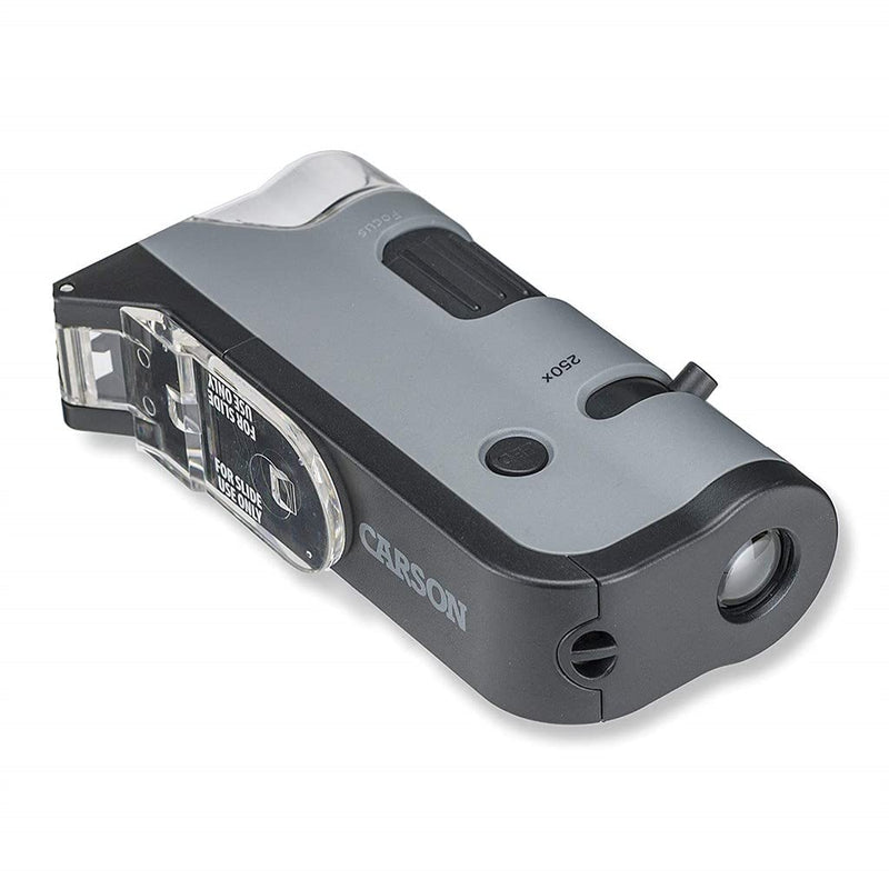 Carson MicroFlip 100x-250x pocket microscope with smartphone adapter for photos and videos (MP-250)