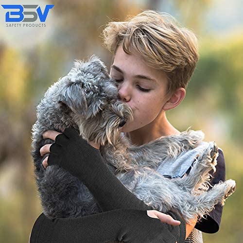 BSV Kevlar Protective Sleeves- Heat, Scratch & Cut Resistant Arm Sleeve with Finger Opening & Thumb Holes- Arms Safety Sleeves- Long Arm Guard Protector for Work- Bite Proof- 18 Inches, Black, 1 Pair