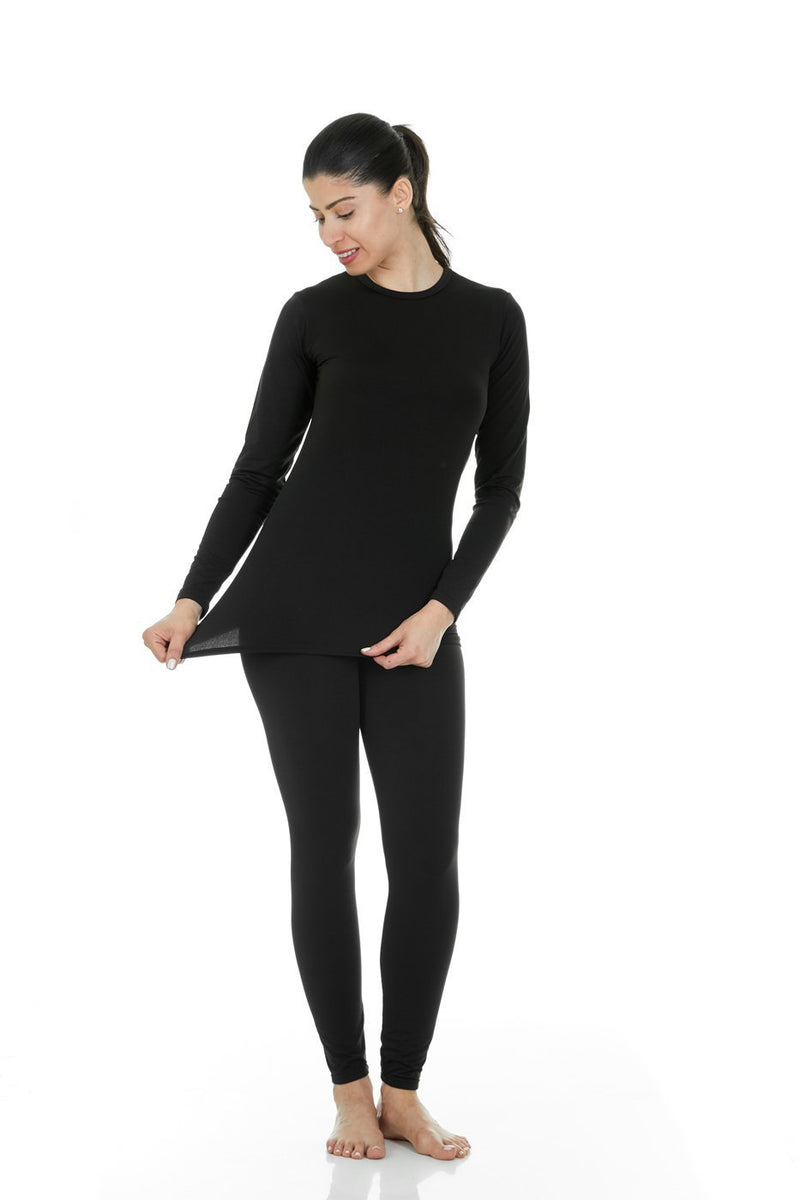 Thermajane Women's Ultra Soft Thermal Underwear Long Johns Set with Fleece Lined XX-Small Black