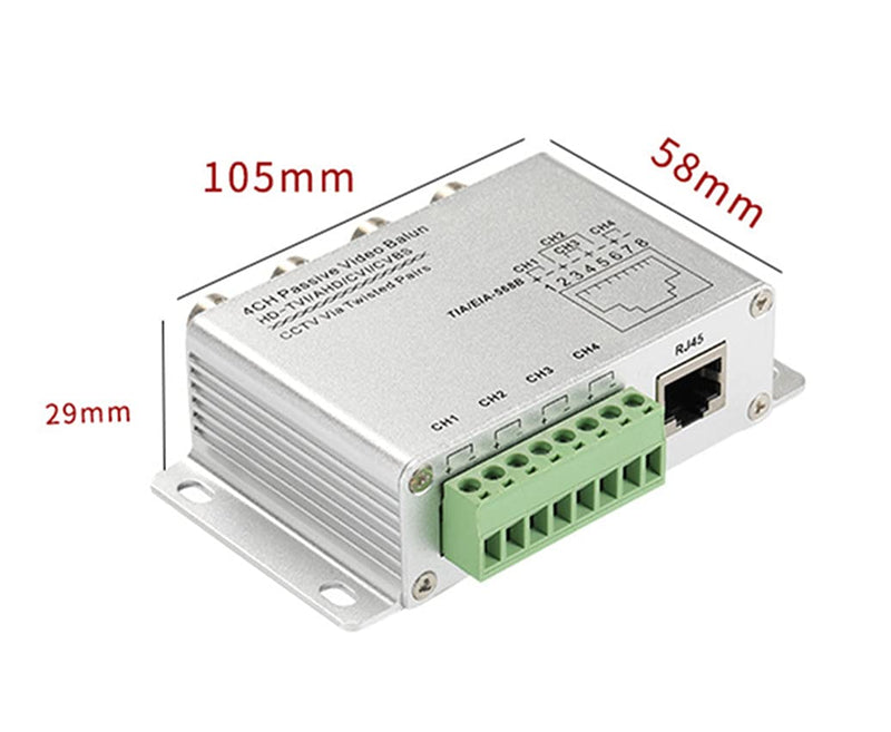 BeElion UTP 4 Channel Passive Video Balun Transceiver, BNC to Cat5/5E/6 RJ45(T568B) UTP Cable Converter for CCTV Surveillance Camera System