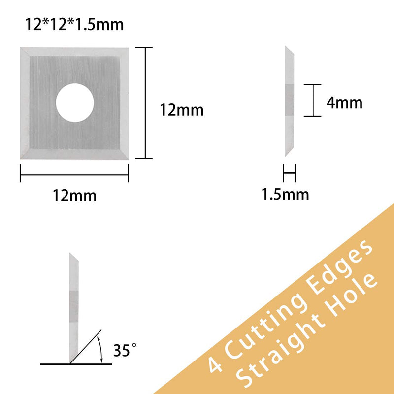 BINSTAK 12mm Square Corners Carbide Inserts 4 Edges (12mm lengthX12mm widthX1.5mm thick-35 Degree Cutting Angle), Pack of 10, Straight-Hole