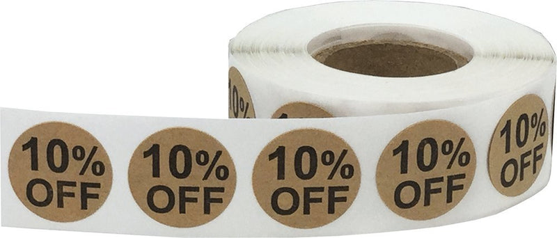 Natural Kraft 10% Percent Off Stickers for Retail 0.75 Inch 500 Adhesive Labels Natural Kraft 10
