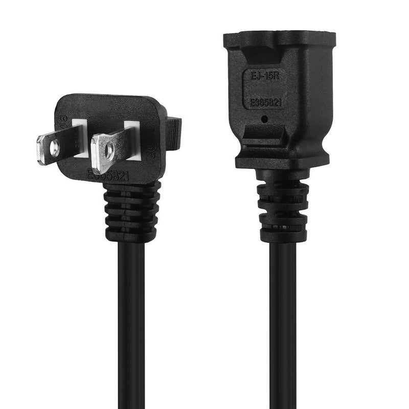 6FT(1.8M) Right Angled Polarized US 2-Prong Male-Female Extension Power Cord Cable, 2 Outlet Extension Cable Cord US AC 2-Prong Male/Female Power cable10A/125V,Nema 1-15P to 1-15R Cable Polarity 6-Feet