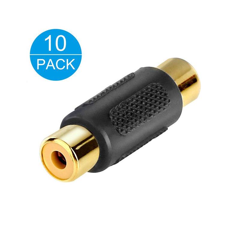 Electop 10 Pack RCA Female to Female Coupler Audio Video Gold Adapter Black