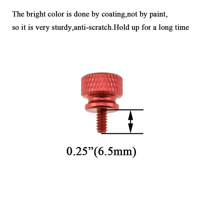 Hahiyo Anodized Aluminum Thumbscrews 6#-32 Thread Size Large Knurled Head Cage Mounts Hand Tighten Easy Grip Turn Not Damage Short Inside Sturdy Sleek for Computer Case PCI Slot Red 10PCS 6#-32-Red-10Pieces
