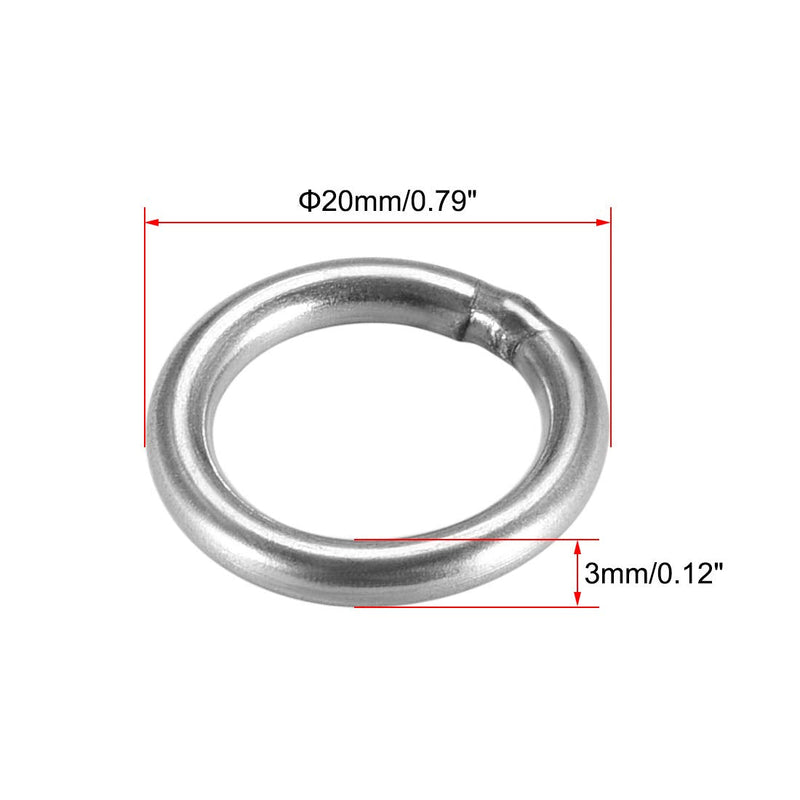 uxcell 201 Stainless Steel O Ring 20mm(0.79") Outer Diameter 3mm Thickness Strapping Welded Round Rings 10pcs