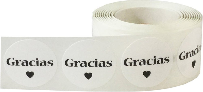 InStockLabels Spanish Thank You"Gracias" White Adhesive Stickers, 1 Inch Round Labels, 500 Labels per Roll