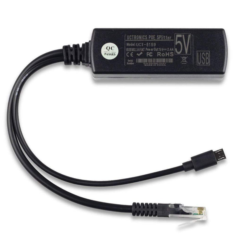 UCTRONICS IEEE 802.3af Micro USB Active PoE Splitter Power Over Ethernet 48V to 5V 2.4A for Tablets, Dropcam or Raspberry Pi (48V to 5V 2.4A)
