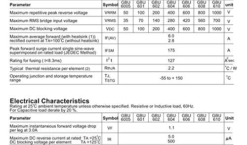 10x GBU610/GBU6M ASEMI Through Hole Bridge Rectifier Diode 6A 1000V High Frequency Medium Power for Monitorâ€¦