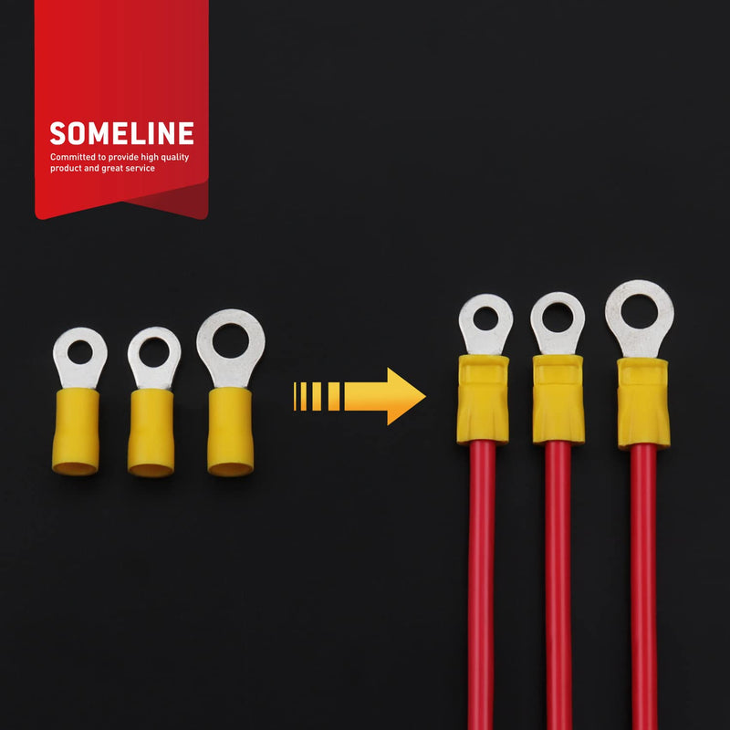 Ring cable lugs 4-6mm² cable lugs set yellow hole Ø M3 M4 M5 M6 M8 M10 M12 crimp connector partially insulated PVC cable connector made of tin-plated copper SOMELINE® ring cable lugs 7 size 38 pieces 4-6mm² ring cable lugs