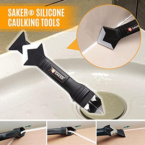 Saker Silicone Caulking Tools, 3 in 1 Sealant Finishing Tool Grout Remove Scraper Stainless Steelhead, Great Tool Kit Heavy Duty Glue Guns for Bathroom Kitchen Floor Window