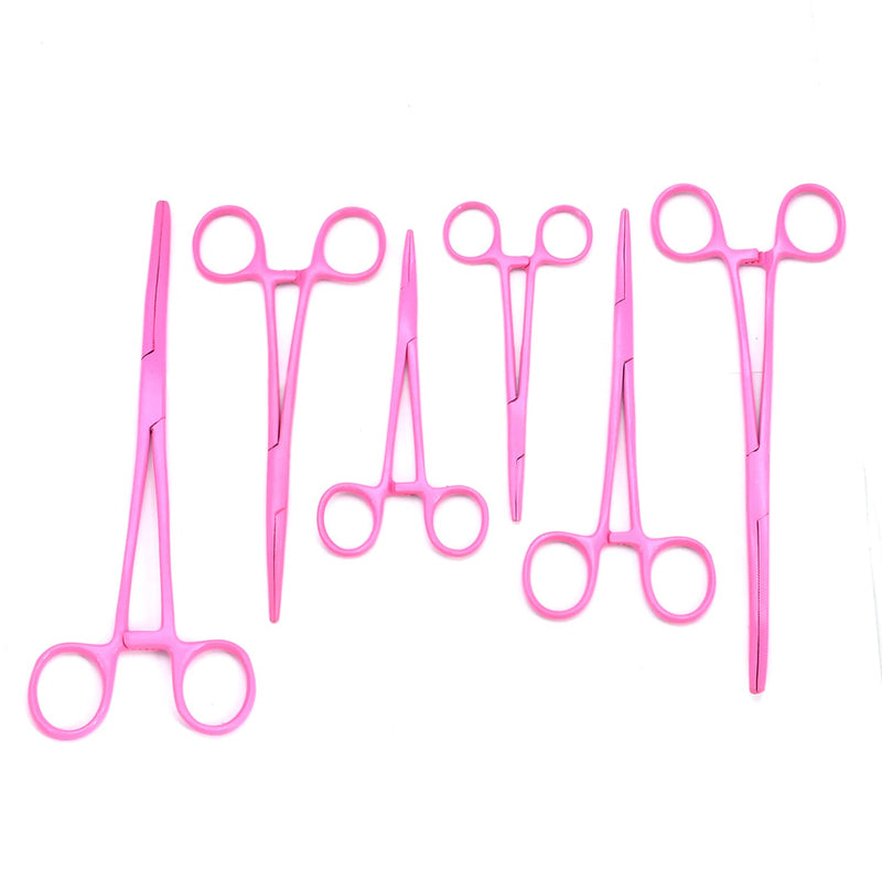 TeckMed - Ultimate Hot Pink Hemostat Set, 6 Piece Ideal for Hobby Tools, Electronics, Fishing and Taxidermy