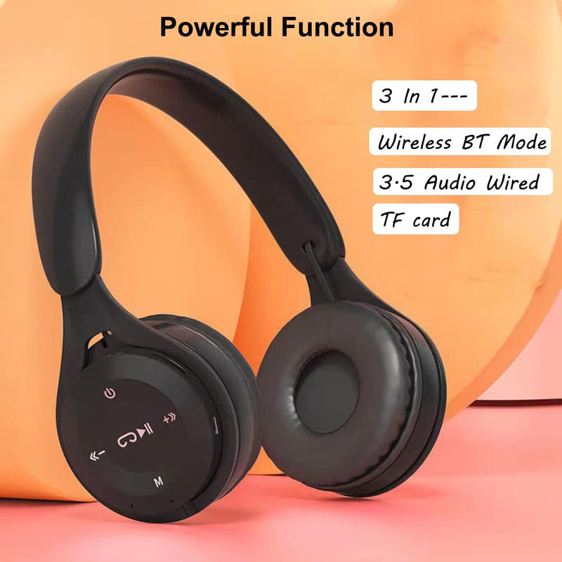 Kids Bluetooth Headphones, Over-Ear Wireless Bluetooth 5.0 Headset, Comfortable Protein Earpads and Folding Storage,HiFi Music Player with Microphone Bluetooth Wireless Headset (Black) Black
