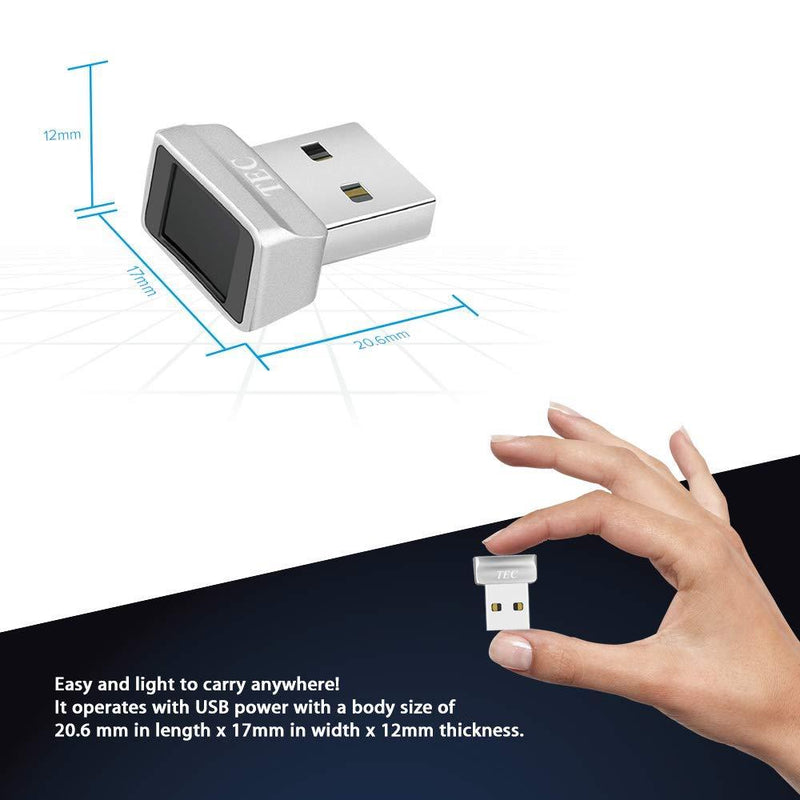 TEC Mini USB Fingerprint Reader for Windows 10 Hello, TEC TE-FPA2 Bio-Metric Fingerprint Scanner PC Dongle for Password-Free and File Encryption, 360Â° Touch Speedy Matching Security Key