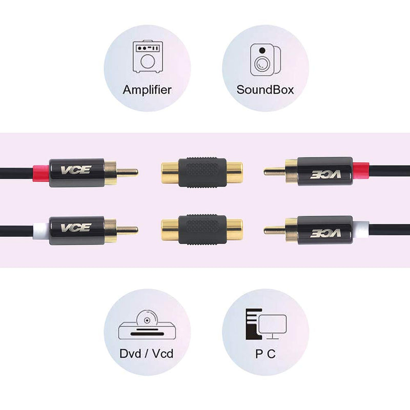 VCE 6-Pack Gold Plated RCA Female to RCA Female Coupler,Compatible with Phono,Speaker,RCA Cable,Amplifier