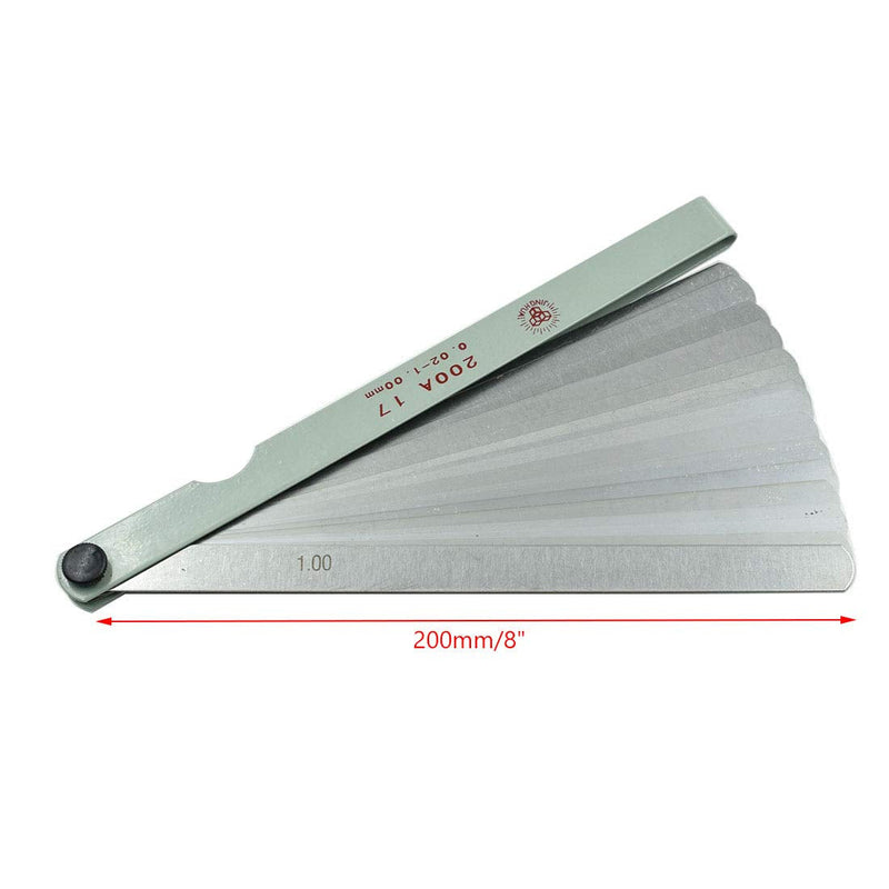 Rannb Metric Feeler Gauge Gap Measurement Tool 17-Leaf 0.02-1mm 200mm/8" Length