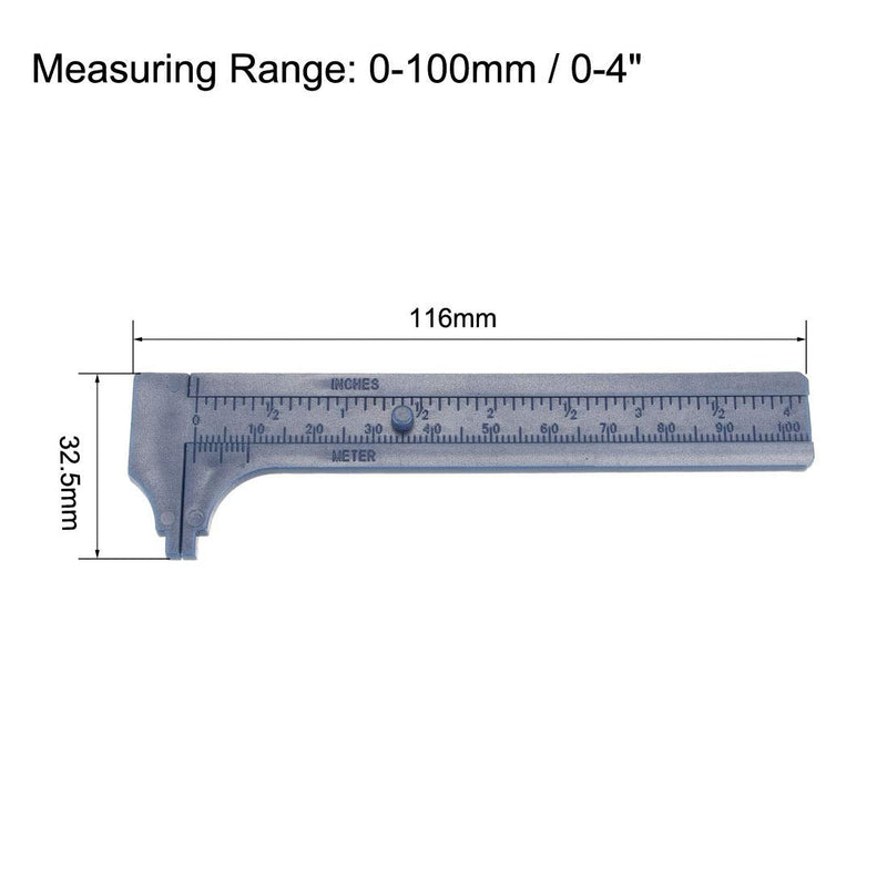 uxcell Vernier Caliper 10cm 4 Inch Metric Mini Double Scale Plastic Ruler Measuring Tool