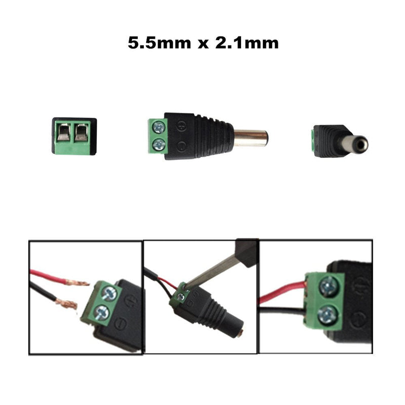 DZYDZR 1 Pairs 2.1mm x 5.5mm Female Male DC Power Plug Terminal Adapter +1 Female to 3 Male Plug 5.5x2.1mm Port 12V Splitter Cable+1 Meter Male to Female Power Cord (3.3ft) 3.3ft + 1to3