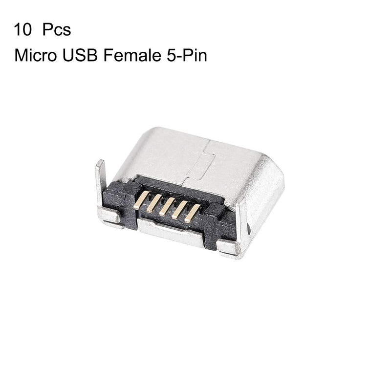 uxcell 10 PCS Micro USB Female Socket Connector Jack, 5-Pin DIP 180 Degree, Repair Replacement Adapter