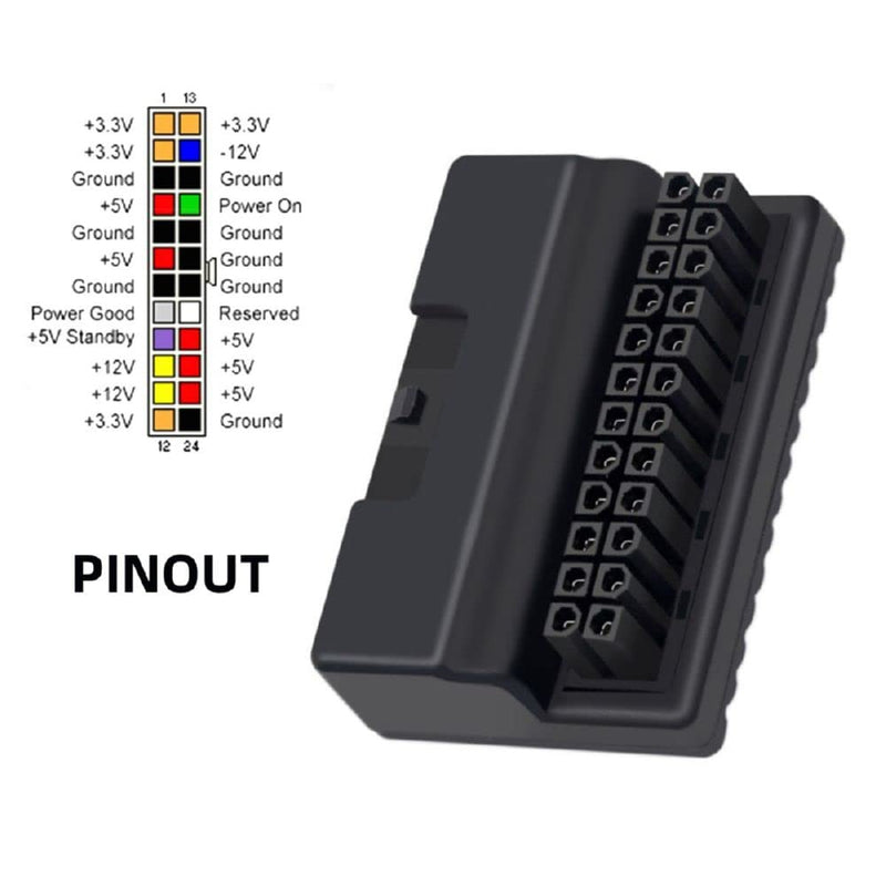 Cablecc Overmold 90 Degree ATX 24Pin Female to 24pin Male Power Adapter Mainboard Motherboard for Desktops PC Supply Overmold Type
