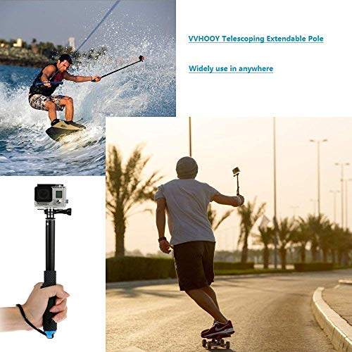 VVHOOY Waterproof Selfie Stick Extendable 11.25-37inch Handheld Aluminum Telescopic Pole Monopod Compatible with Gopro Hero 9 8 7 6 5,AKASO EK7000,Brave 4,V50,Crosstour,Victure,Campark Action Camera