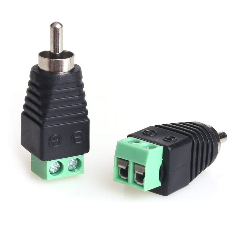 MOBOREST RCA Cable Audio Adapter, Phono RCA Male Plug to AV Screw Terminal Audio/Video Speaker Wire connectors Solderless Adapter(RCA Male-2pack) Solder free RCA Male-2pack