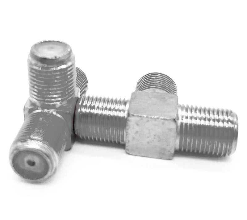 10 Pack RG6 Coax Coaxial Cable Extender and F Type RG6 Female to 2 Female 3 Way Coax Cable T Splitter Adapter, Coaxial Cable Connector T Shape and Female to Female for TV Video VCR Antenna Satellite Silver