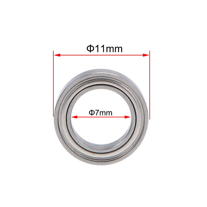 uxcell MR117ZZ Deep Groove Ball Bearing 7x11x3mm Double Shielded Chrome Bearings 10pcs 7mmx11mmx3mm