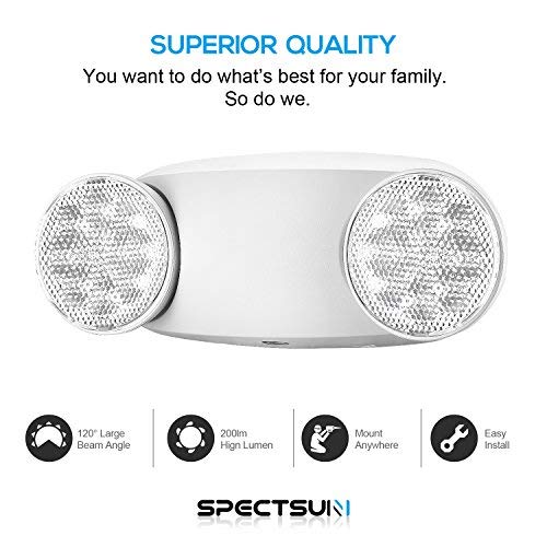SPECTSUN Emergency Light White, Commercial Emergency Light with Battery Backup, Emergency Lighting Fixture/Emergency Light Combo/Emergency Sign Light//Emergency Light Home - 1 Pack (Round Head)