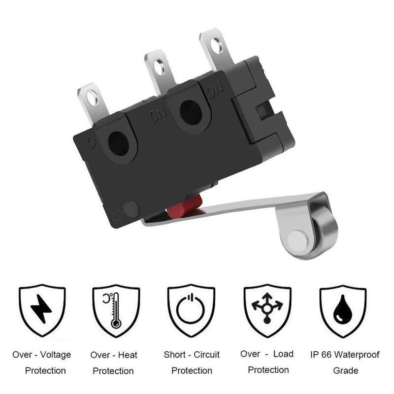 MUZHI SPDT1NO 1NC Momentary Hinge Metal Roller Lever Micro Switch AC 5A 125 250V 3 Pins 12 Pcs