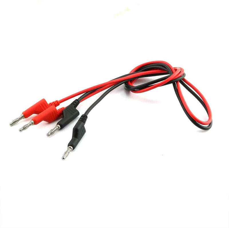 Longdex 2pcs/set 4mm Double Ended Stackable Banana Male Plug 15A Pure Copper Test Lead Cable Multimeter Testing Probe 1m (Black + Red)