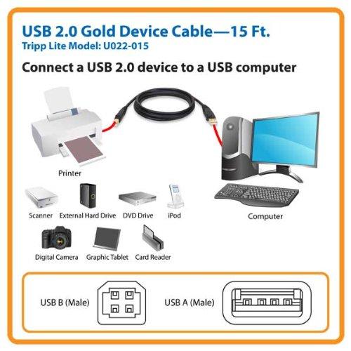Tripp Lite USB 2.0 High-Speed Cable, Type-A to Type-B (M/M), 15-ft. (U022-015) 15 ft.