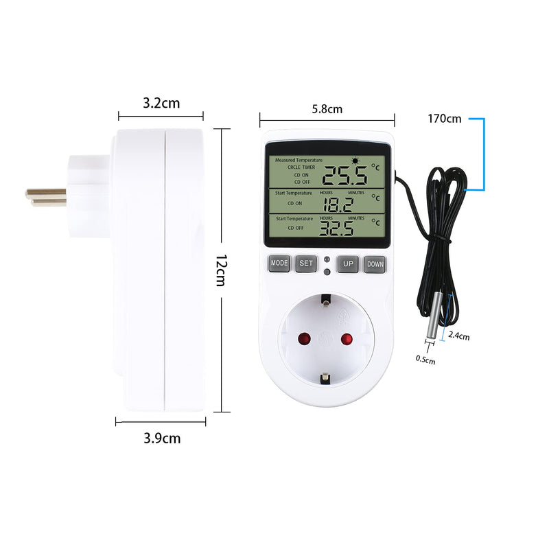 Temperature controller temperature switch 230V with timer and probe socket thermostat switch for greenhouse terrarium aquarium greenhouse seed germination heating cooling