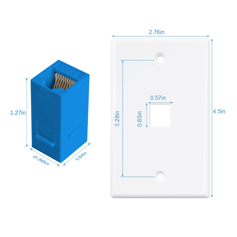 Iwillink (2-Pack) 1-Port Ethernet Wall Plate, Keystone Jack Wall Plate with RJ45 Keystone Inline Coupler insert, Female to Female Cat6 Keystone Jack Wall Plate, Blue 2 Pack