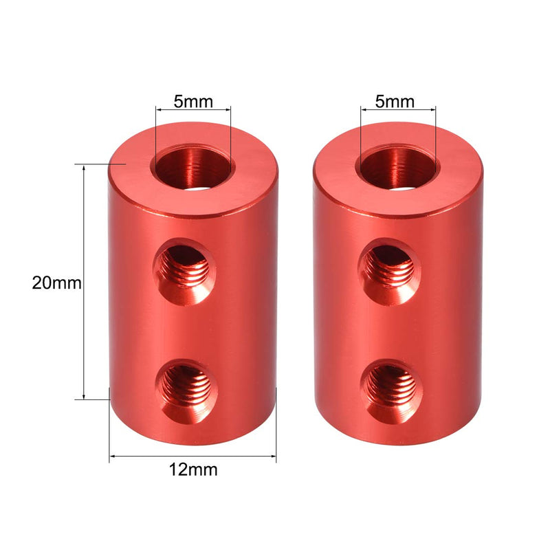 uxcell 5mm to 5mm Bore Rigid Coupling Set Screw L20XD12 Aluminum Alloy,Shaft Coupler Connector,Motor Accessories,Red,2pcs