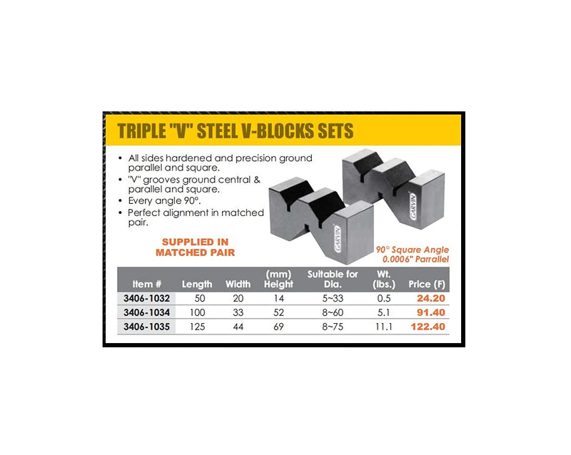 HHIP 3406-1032 50L x 20W x 14H mm Triple"V" Steel V-Block Set