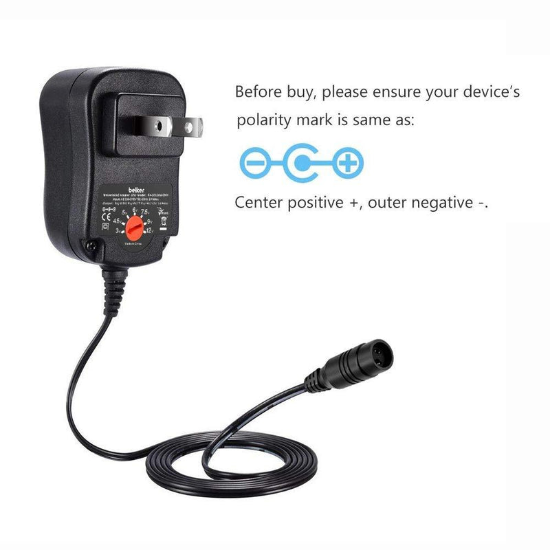 Belker 12W Universal 3V 4.5V 5V 6V 7.5V 9V 12V AC DC Adapter Power Supply for Household Electronics Mp3 Routers TV Boxes LCD Tablets CCTV IP Cameras Max. 1000mA [BB]